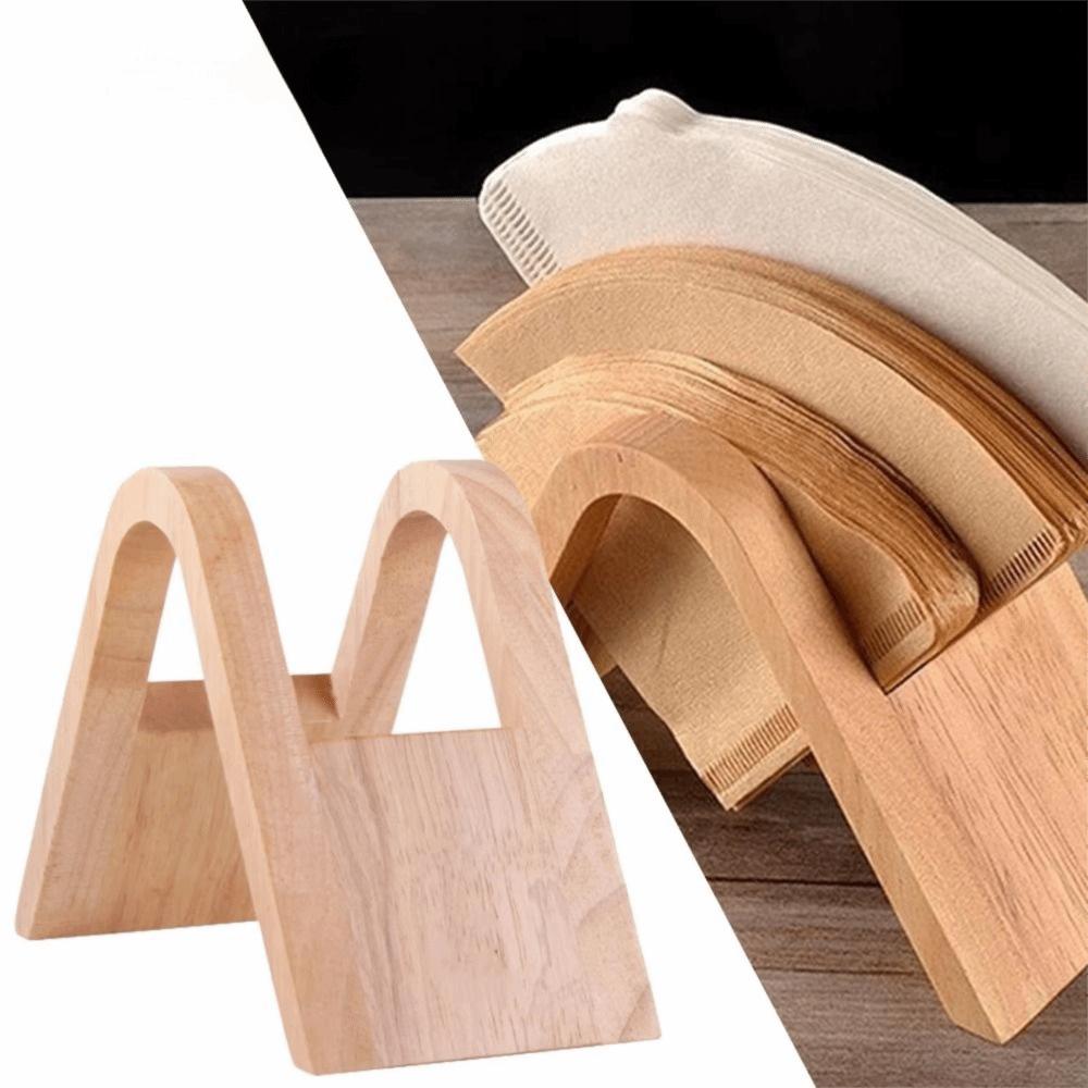 Arched Design Coffee Filter Holder Solid Wood Filter Paper Stand Countertop Display