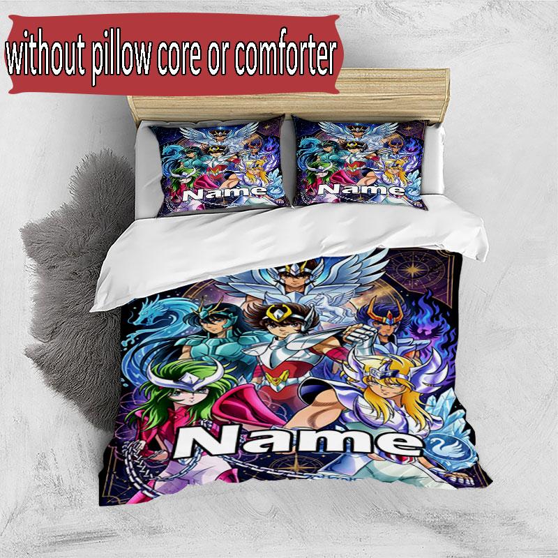 3pcs Duvet Cover Set (1*Duvet Cover + 2*Pillowcase, Without Core), Custom Name Saint Seiya Pattern Bedding Set, Home Bedroom Decor Gift