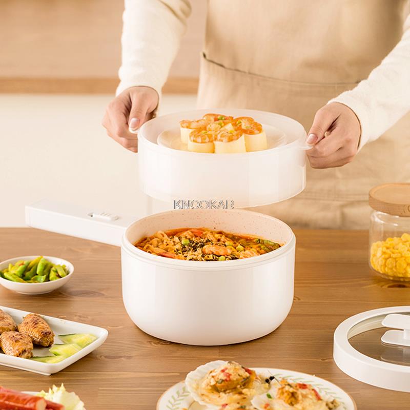 700W Electric Cooking Pot Portable Hot Pot Rice Cooker Multi-cooker Ceramic Liner Skillet Single/Double Layer 2 Gear 1.5l