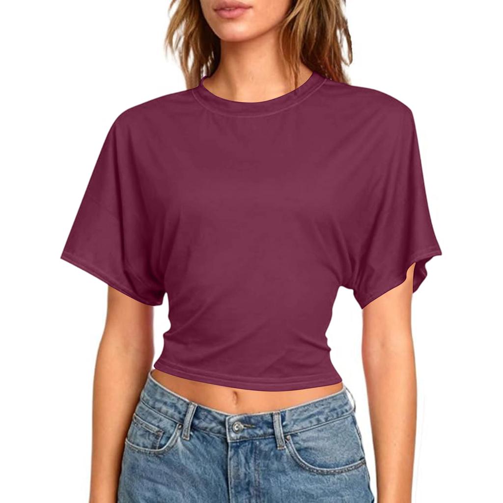 Women Workout Short Sleeve Crop Tops Sexy Backless Shirts