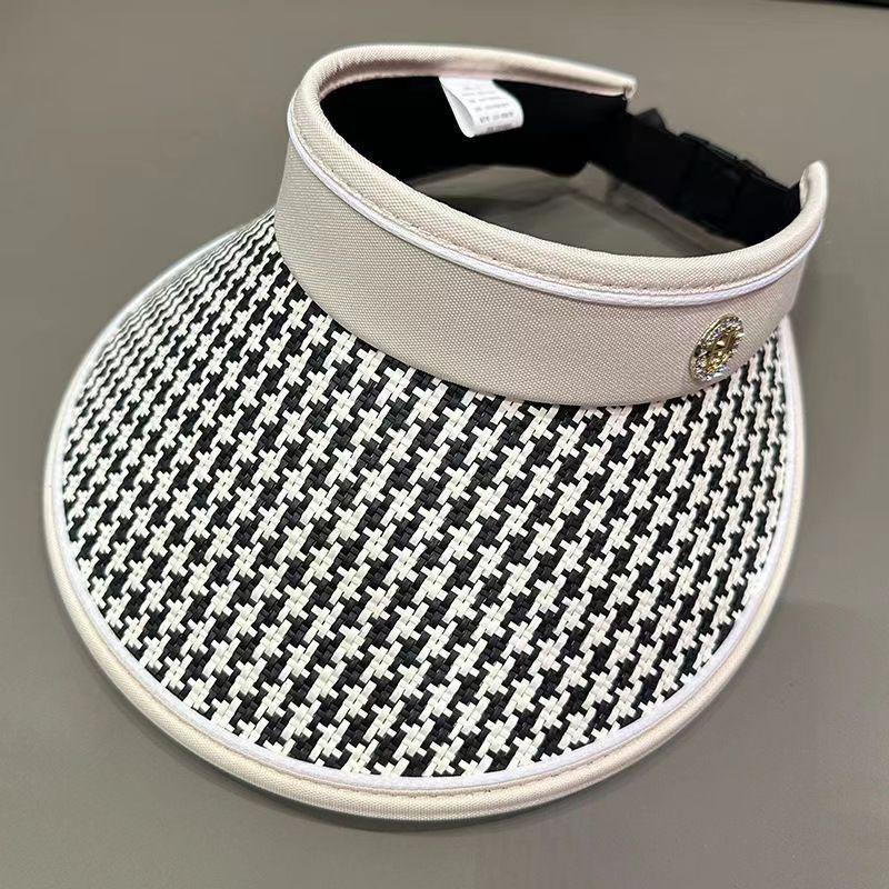 New Summer Thousand Bird Grid Straw Empty Top Hat Women's Face Covering Big Brim Sun Protection Ultraviolet Sunshade New Sun Hat