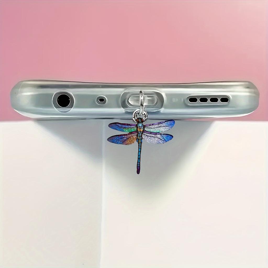1pc 2D Dragonfly Design Acrylic Dust Plug for IPhone/Type-C Android, Transparent Mobile Phone Connector Cap, Easy Installation