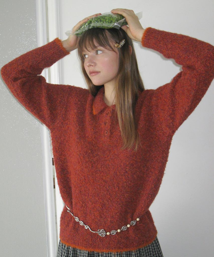 SINOON Mixed Boucle Collar Knit (Red)