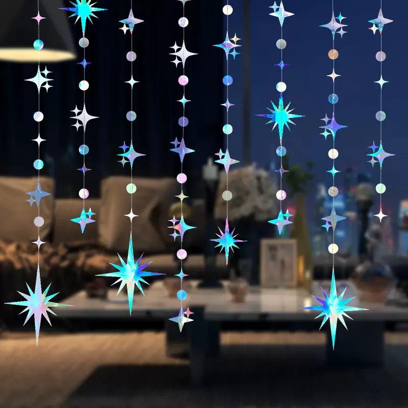 

3D Snowflake Hanging Decorations - Set of 12 Silver White Cardstock Snowflakes for Party, Christmas, Wedding Decor