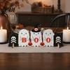 Festive Desktop Ornaments Cute Ghost Halloween Wooden Decor, BOO Pumpkin Witch Tabletop Ornament Table Decorations for Desk Shelf, Soft Spooky