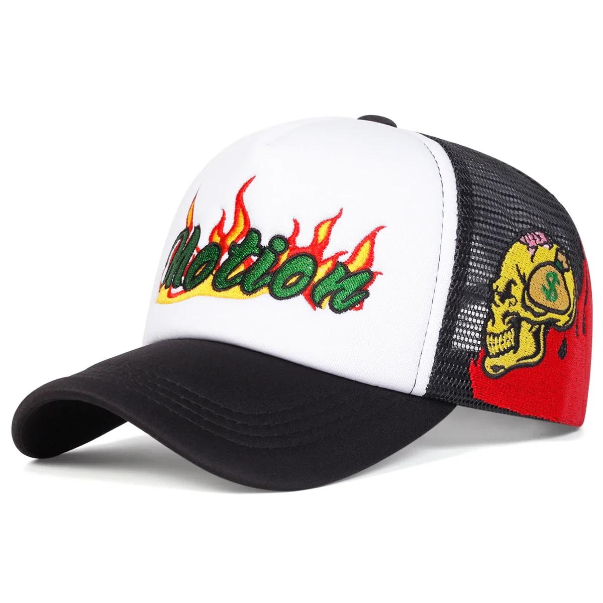 

Unisex Motion Flame Embroidery Baseball Net Caps Spring Summer Outdoor Adjustable Casual Hats Dad Hat Sunscreen Hat