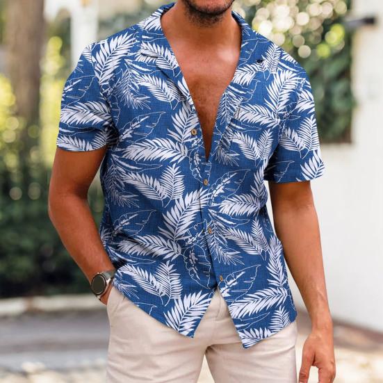 Camicia Hawaiana Donna – T-shirt Maniche Corte Con Stampa Floreale Tropicale, In Misto Cotone, Taglia XXL, Blu