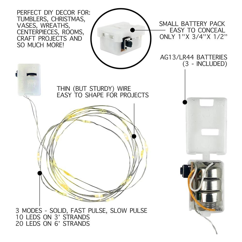 LED Fairy String Lights Battery Operated with 3 Flashing Modes, Mini Copper Wire String Lihgt for DIY Parties Wedding Decor