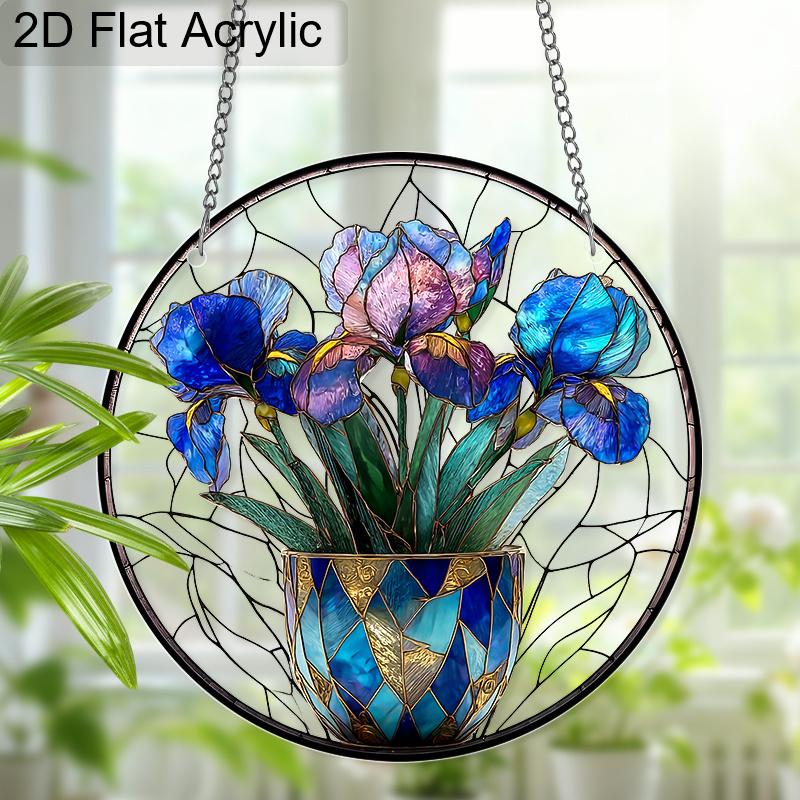 Acrylic Iris Flower Suncatcher Stained Glass Effect Window Hanging Ornament Floral Gifts for Mom Grandma