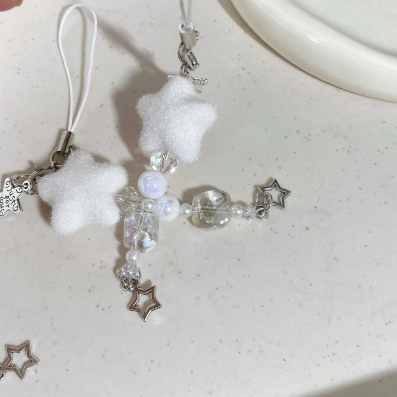Flocking Snowflake Star Phone Charm Winter Themed Phone Decoration Suitable for Youthful Women and Holiday Enthusiasts