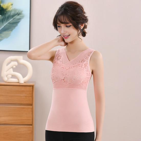 Thermal Tank Top for Women V Neck Sleeveless Camisole Top with Padded Bra Winter Warm Undershirt High Stretch Base Layer