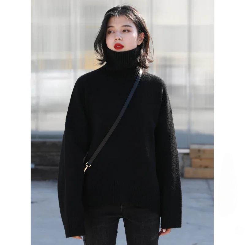 Korean Women's Sweater Loose Turtleneck Sweaters Warm Solid Pullover Top Oversized Knitwear Basic Female Tops Winter 2023 Knitted Jumper Female Pull