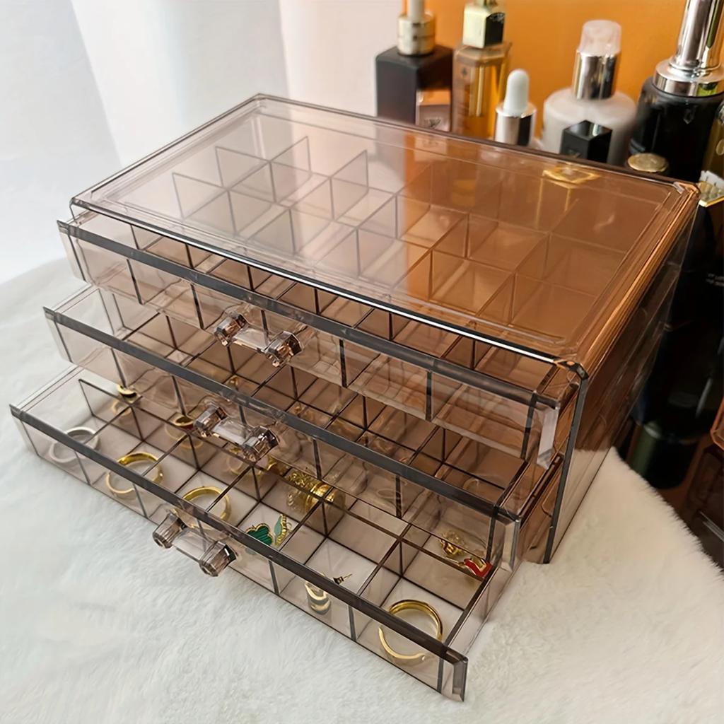 Stylish and Practical Jewelry Storage Box, 3-layer 72-grid Large-Capacity Organizer for Rings, Earrings and Necklaces