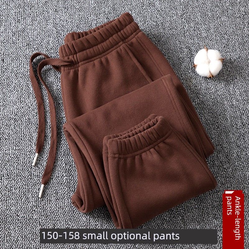 Spring Red Pure Cotton Casual Female Winter Fleece-Lined Track Pants