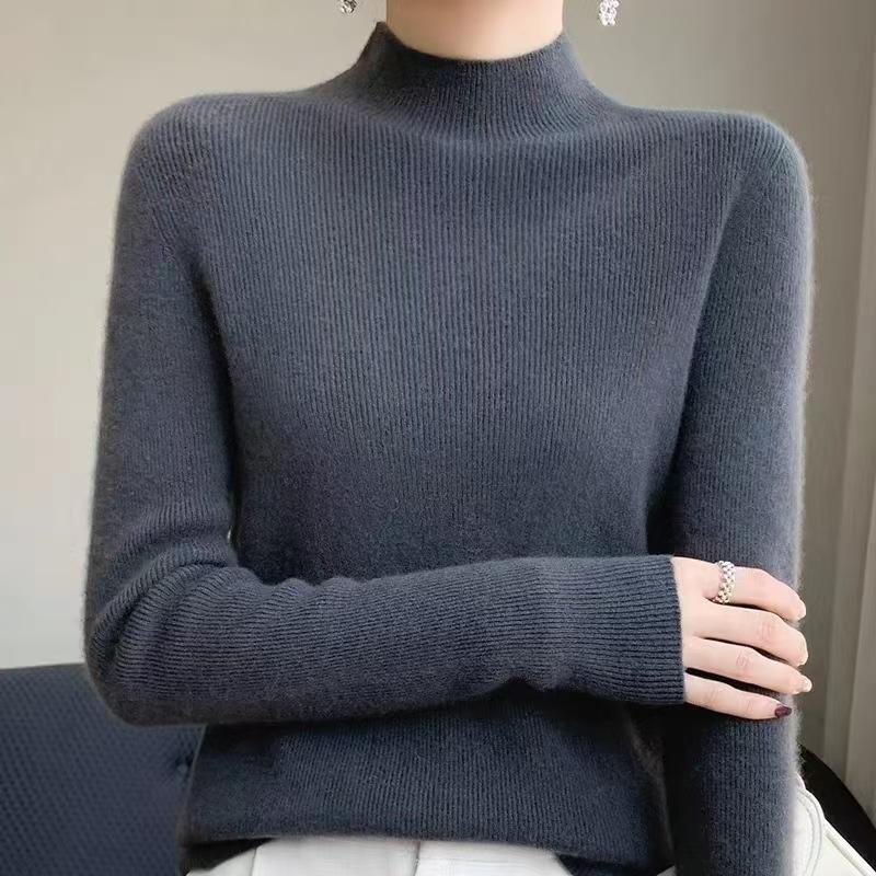 Cashmere Sweater Women's Half High Neck Base Sweater Autumn and Winter Slim Fit Knit Inner Top Solid Color Thickened