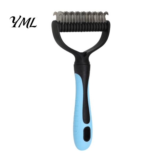 Dematting Comb for Dogs And Cats Double-Sided Pet Grooming Brush, Stainless Steel Cat Undercoat Rake, with Hair Remover Mats Non-Slip Handle