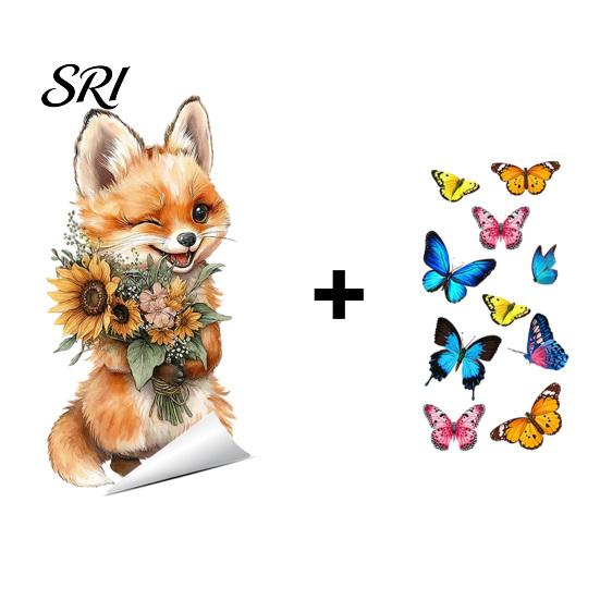 Renters Window Sticker Spring Fox Clings Cartoon Flowers Butterflies Glass Non-glue Decoration Removable Cute Animal Decals for Home Office Shop Decor