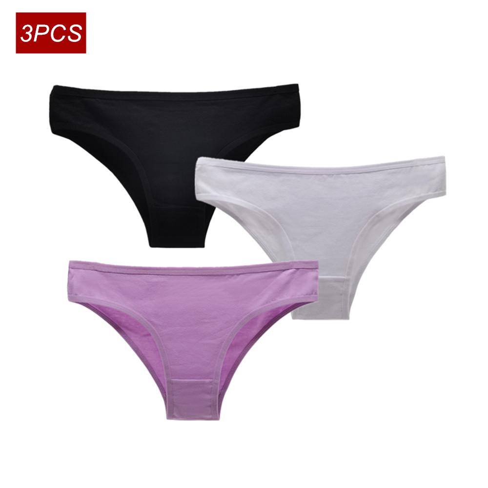 3Pcs/Lot Cotton Panties for Plus Size Women Low Rise Bikini Brief Girls Sexy Lingeries Solid Panty Female Intimate