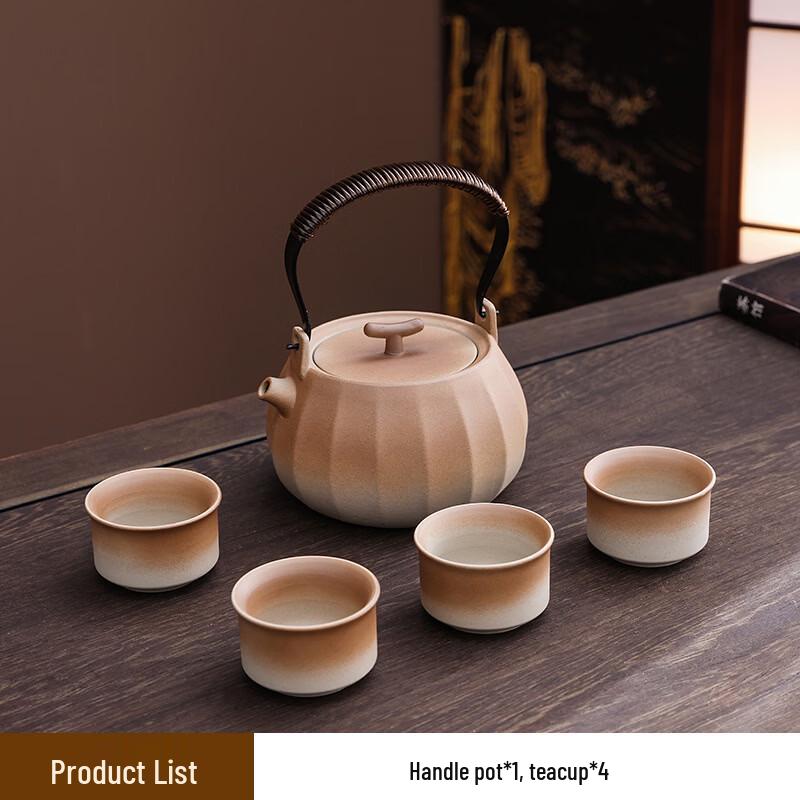Shangqi Retro Rustic Ceramic Teapot and 4 Cups Set