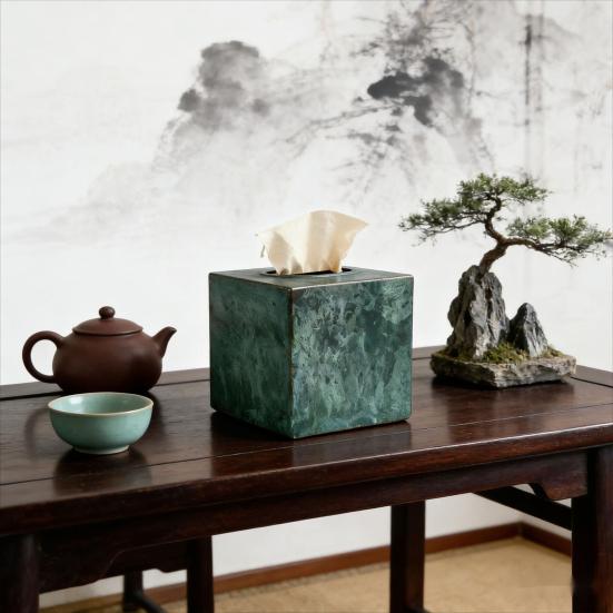 Xiaobudian Quadratische Taschentuchbox, Distressed Eisenkunst Aufbewahrungs-Leichtluxus-Halter für Wohnzimmer Arbeitszimmer Teeraum, Rostfeste Boxabdeckung