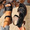 Women Chunky Heel Sandals Adjustable Buckle Strap Plus Size Shoes Summer  Solid Color One Line Fashion Sandals for Women