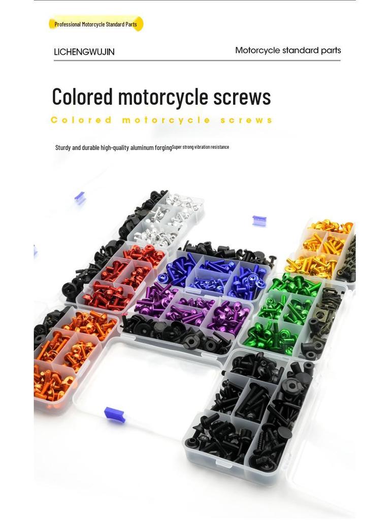 Śruby kolorowe do szyby motocyklowej ze stopu aluminium (177/183/198 szt.)