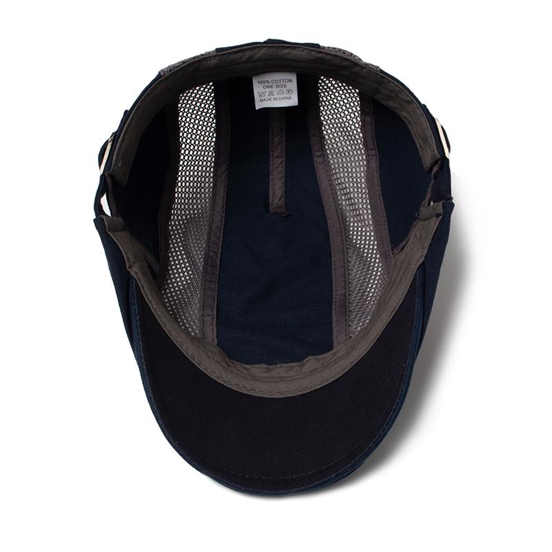 Czapka z siatki Beret dla mężczyzn Modny Beret z naszywką Letnia Bawełniana Oddychająca Daszek Przeciwsłoneczny Damska Casualowa Czapka z daszkiem Regulowana