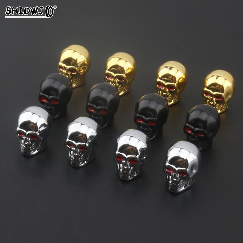 4pcs Skull Shape Car Valve Caps Wheel Valve Cap Auto Tyre Air Valve Stem Caps Dust Cover For Bike Car Vehicles Styling Wheels