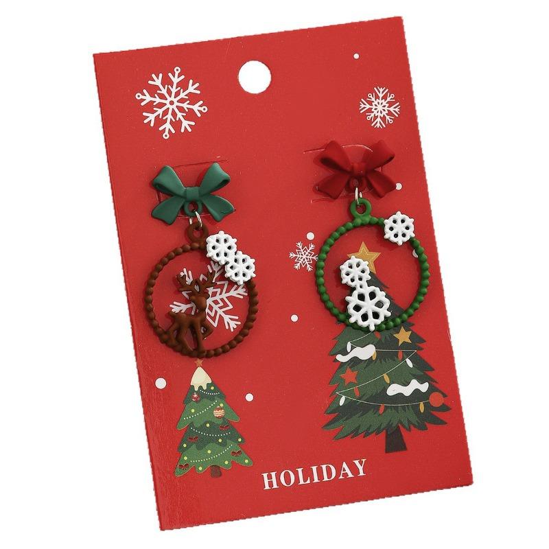 Christmas New Silver Needle Earrings Women's Elk Snowflake Earrings Bow Alloy Earrings