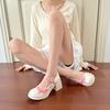 White Sweet Girl Bow High Heel Mary Jane Round Head Waterproof Table Thick Heel Not Tired Feet College Girl Style Single Shoes Women