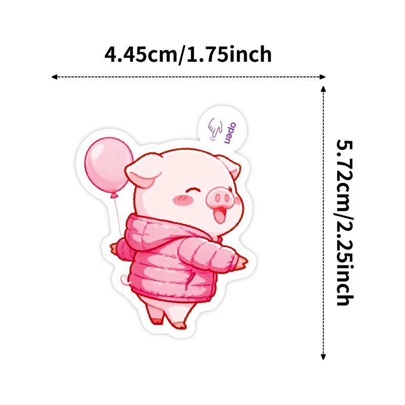 50PCS Cartoon Pink Pig PVC Sticker Aesthetic Colored DIY Sticky Decoration Scrapbooking Hand Accounting Supplies