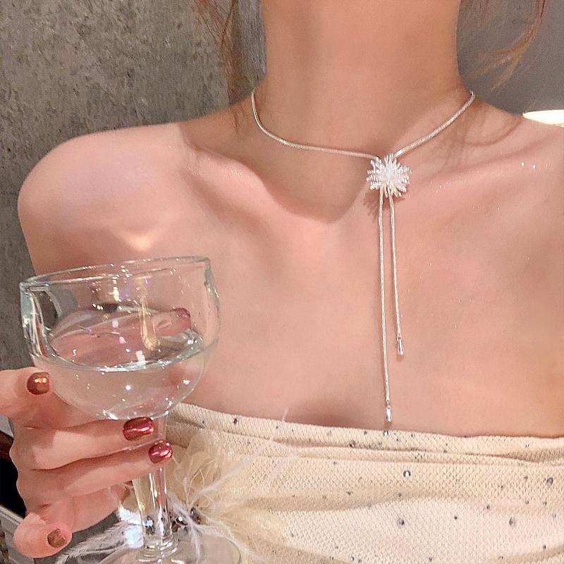 Firework Pearl Pendant Slider Necklace For Women Exquisite Sweet Long Tassel Sweater Chain Vintage Casual Versatile Jewelry Gift