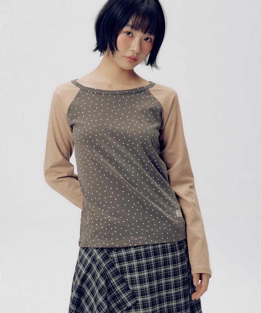 SOME PLACE Star Stripe Mix Embroidered Raglan Long Sleeve Boat Neck T-Shirt _ 2 Colors