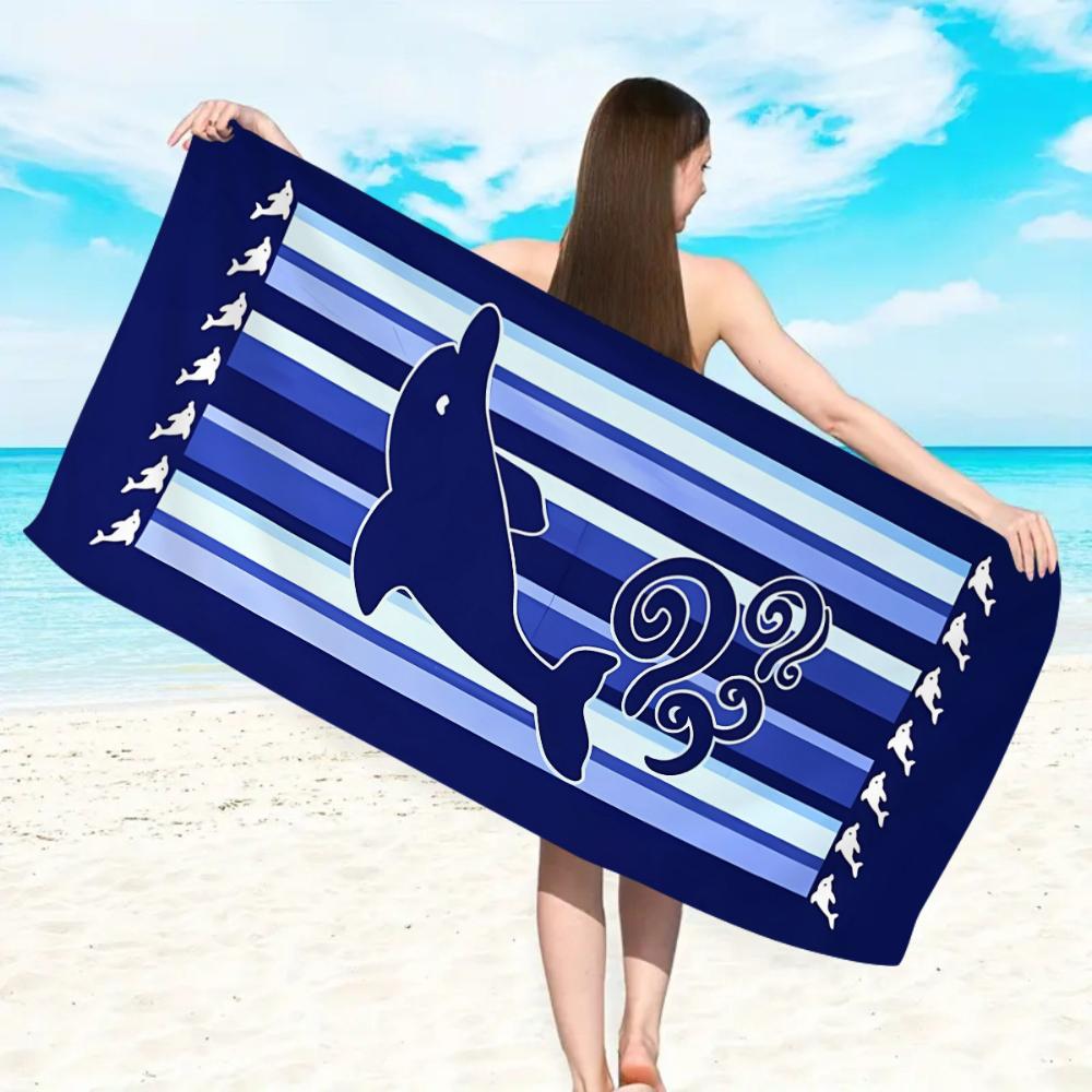 Beach Towel Blue Wave Turtle Print Soft Quick Dry Towel for Poolside Lounging & Camping