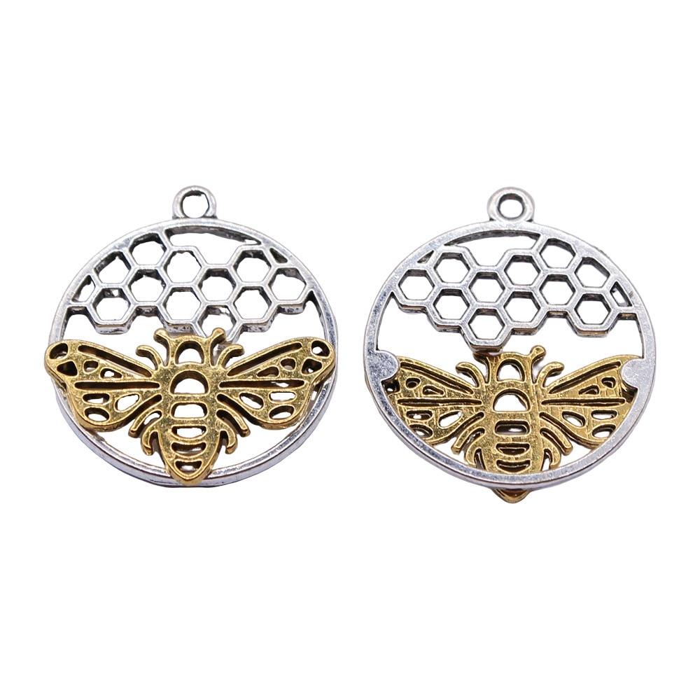 

10шт Пчела Соты Шармы Шармы Античное серебро Цвет Цинковый сплав 25X29mm
