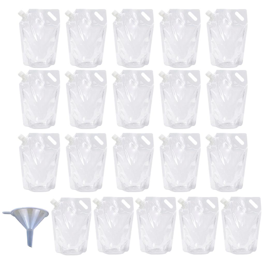 Disposable Transparent Stand Up Drink with Spout 20 Pack with Funnel for Beverage Bags