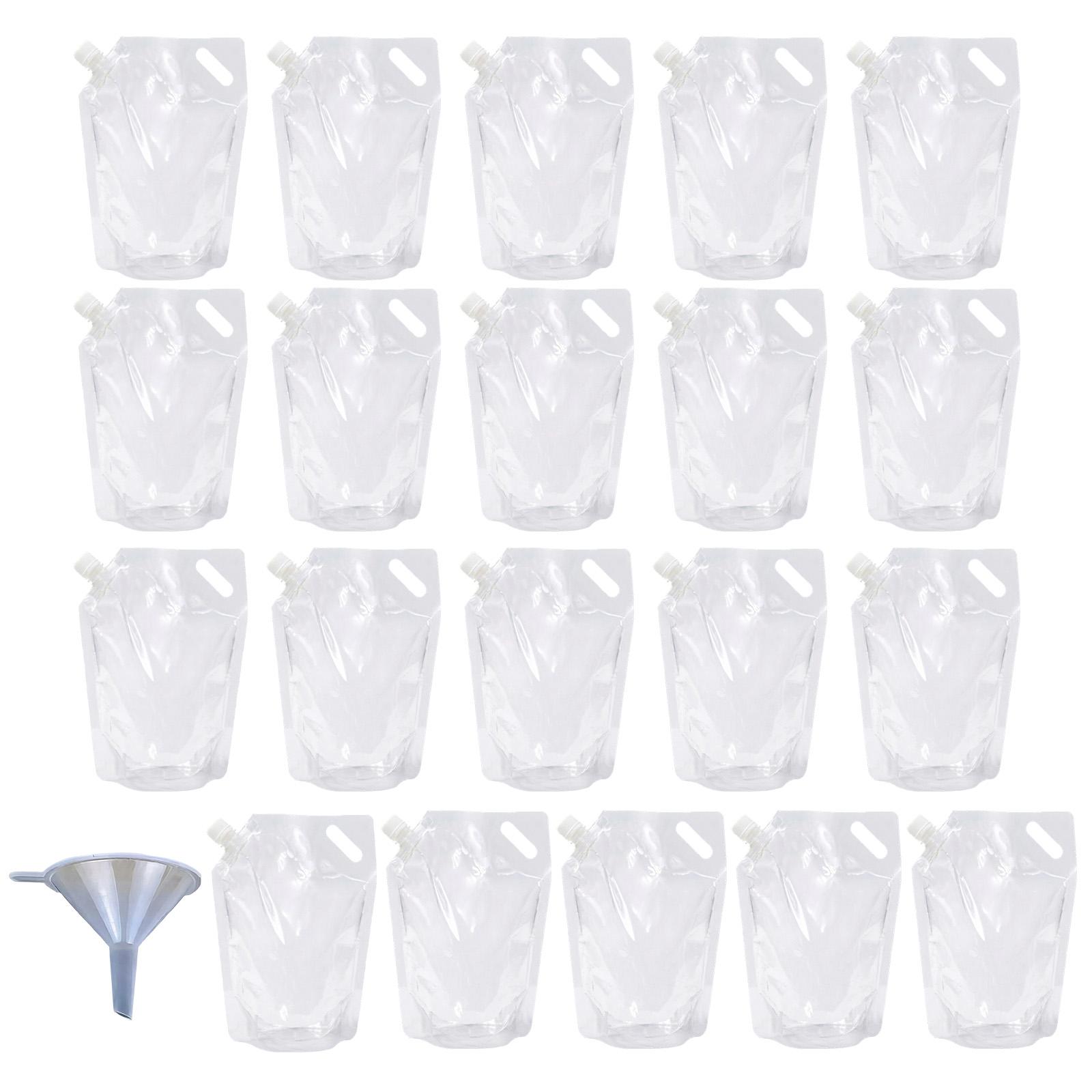 Disposable Transparent Stand Up Drink with Spout 20 Pack with Funnel for Beverage Bags One Size