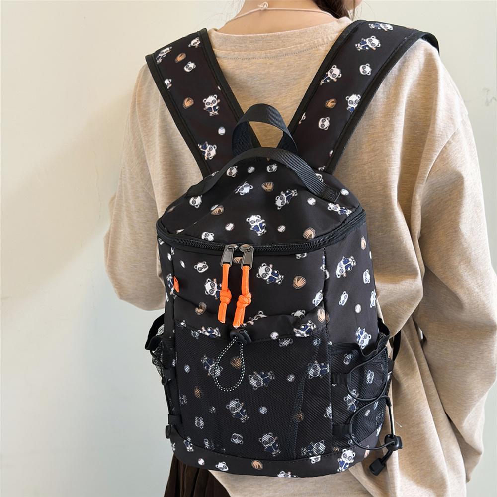 Cute Cartoon Print Nylon Backpack for Women Casual Daypack Travel School Bag with Multi Pockets