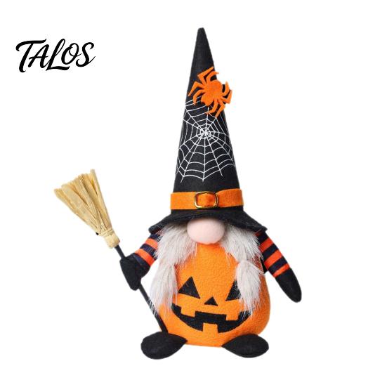 Pumpkin Theme Home Decor Halloween Plush Gnome Decoration, Spooky Orange Black Spider Web Bat Swedish Room Tomte Elf Figurine, Scandinavian