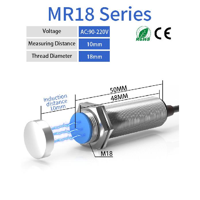 GTRIC Magnetic Reed Proximity Sensor Switch M08/12/18 Flush Type 10MM Detection Distance 5-220V AC DC 2 Wires PNP/NPN NO NC