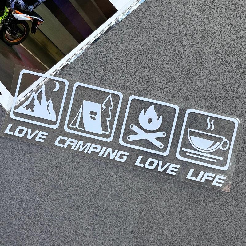 CANPING AŞK HAYATI Kamp Karavan Çıkartmaları Vahşi Doğa Kamp Ateşi Macera Araba Dekorasyon Çıkartmaları Kahve Karavan Off Road Su Geçirmez