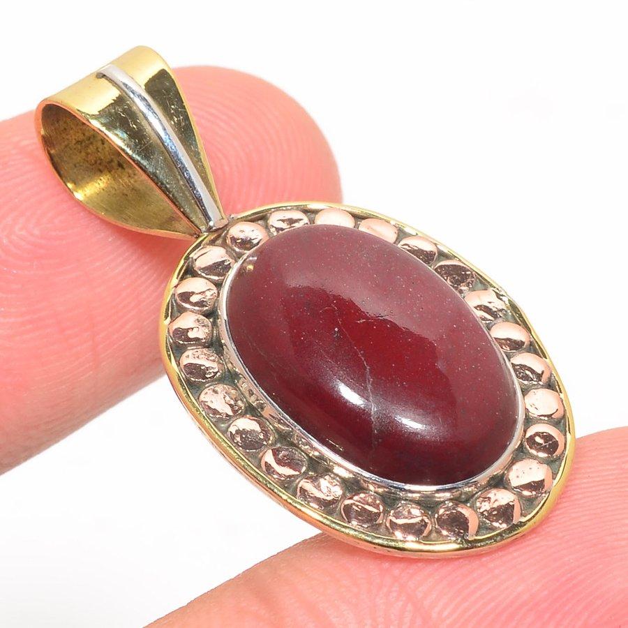 Natural Mookaite Gemstone Two Tone 925 Solid Sterling Silver Pendant 1.50'' B8Y59