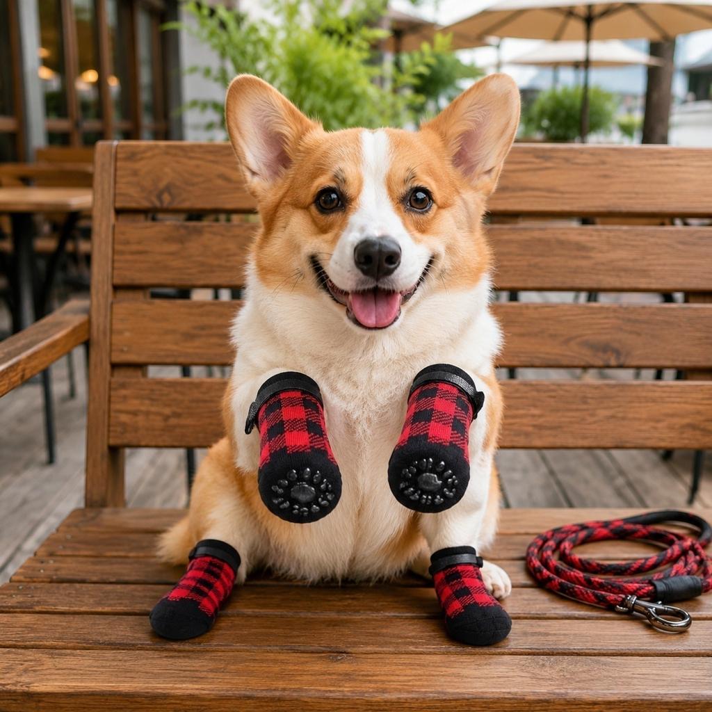 Waterproof Non Slip Dog Socks for Small Medium Dogs Adjustable Strap Durable Soft Fabric Protective Paw Covers