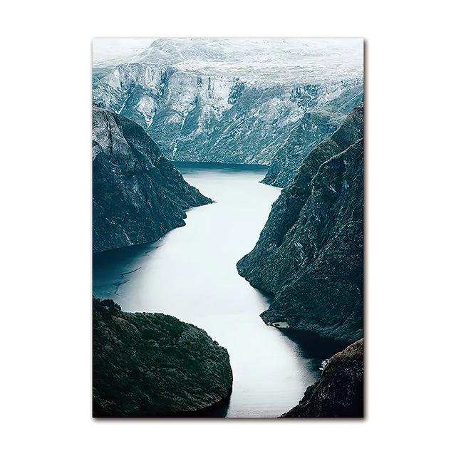 Snow Mountain Canvas Print Painting Nordic Aurora Lake River Scandinavian Forest Boat Landscape Poster Modern Picture Home Decor