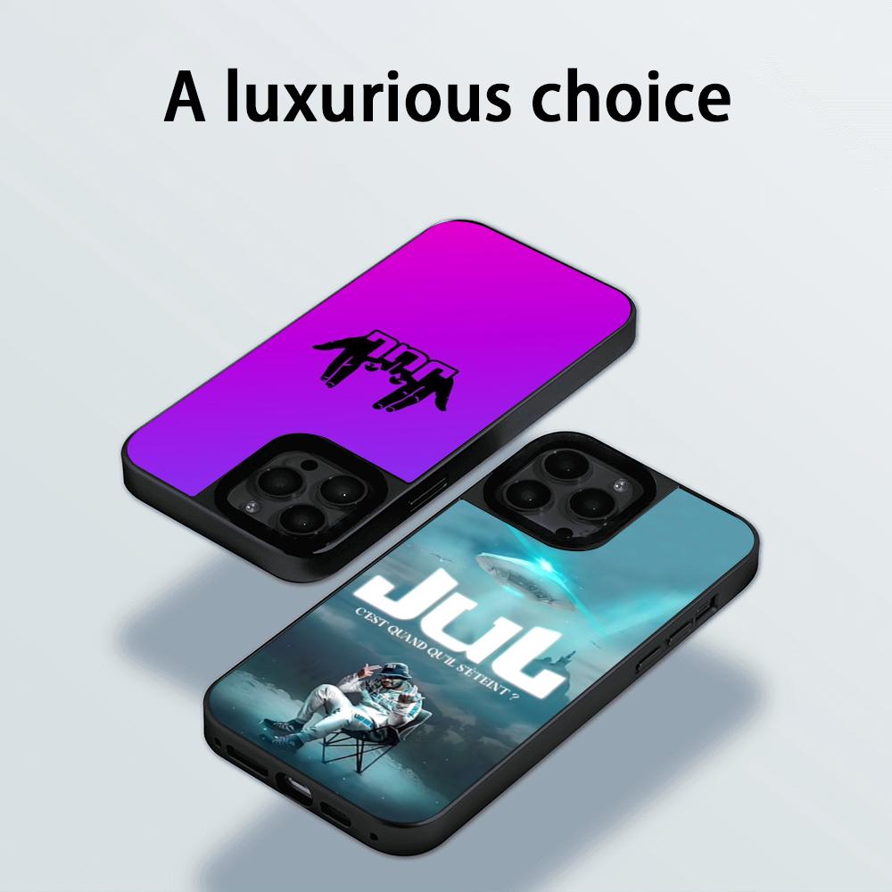 Cooler Sänger Pop JuL Logo Poster Handyhülle für iPhone 17 16 e 15 14 13 12 Pro Max Lammfell Silberrand Schutzhülle