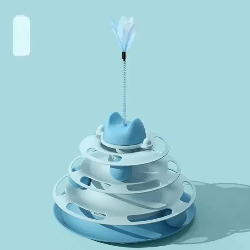 Four Layer Cat Toy Rotating Ball Cat Amusement Plate Automatic Cat Playing Stick Feather Cat Rotating Ball Space Tower Game Toy