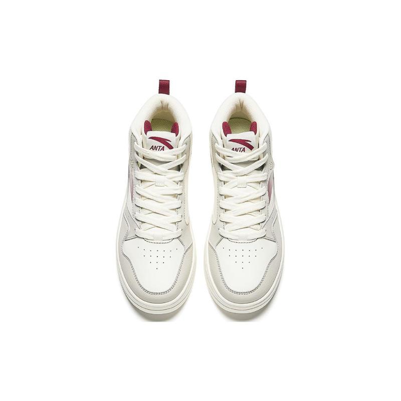 Anta Relaxed Abrasion Resistant Lightweight Breathable Height Increasing High top Skateboard Shoes Women's White Red Sneakers 922448002Q-5