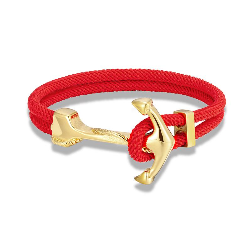 Gold Plated Anchor Bracelet Men Charm Nautical Survival Rope Chain Paracord Bracelet Male Wrap Metal Sport Hooks
