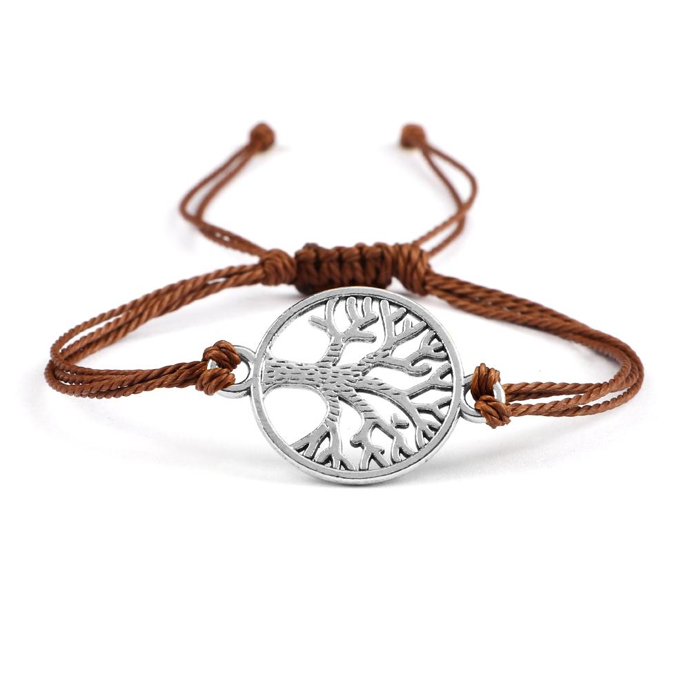 26Colors Wax Thread Braided Bracelets Charm Silver- Tree of Life String Bracelet Adjustable Bangles Friendship Gift Jewelry