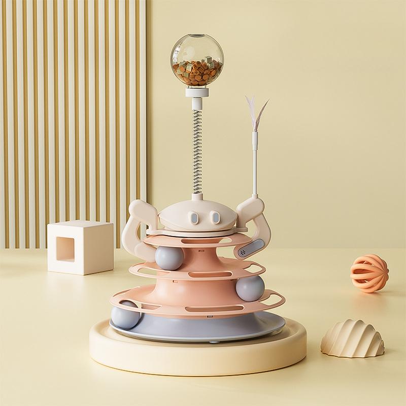 New Cat Turntable  Leaking Food  Windmill  Feather Cat Stick  Four-layer Cat Tower Track  Amusement Disc  Pet Cat Toy
